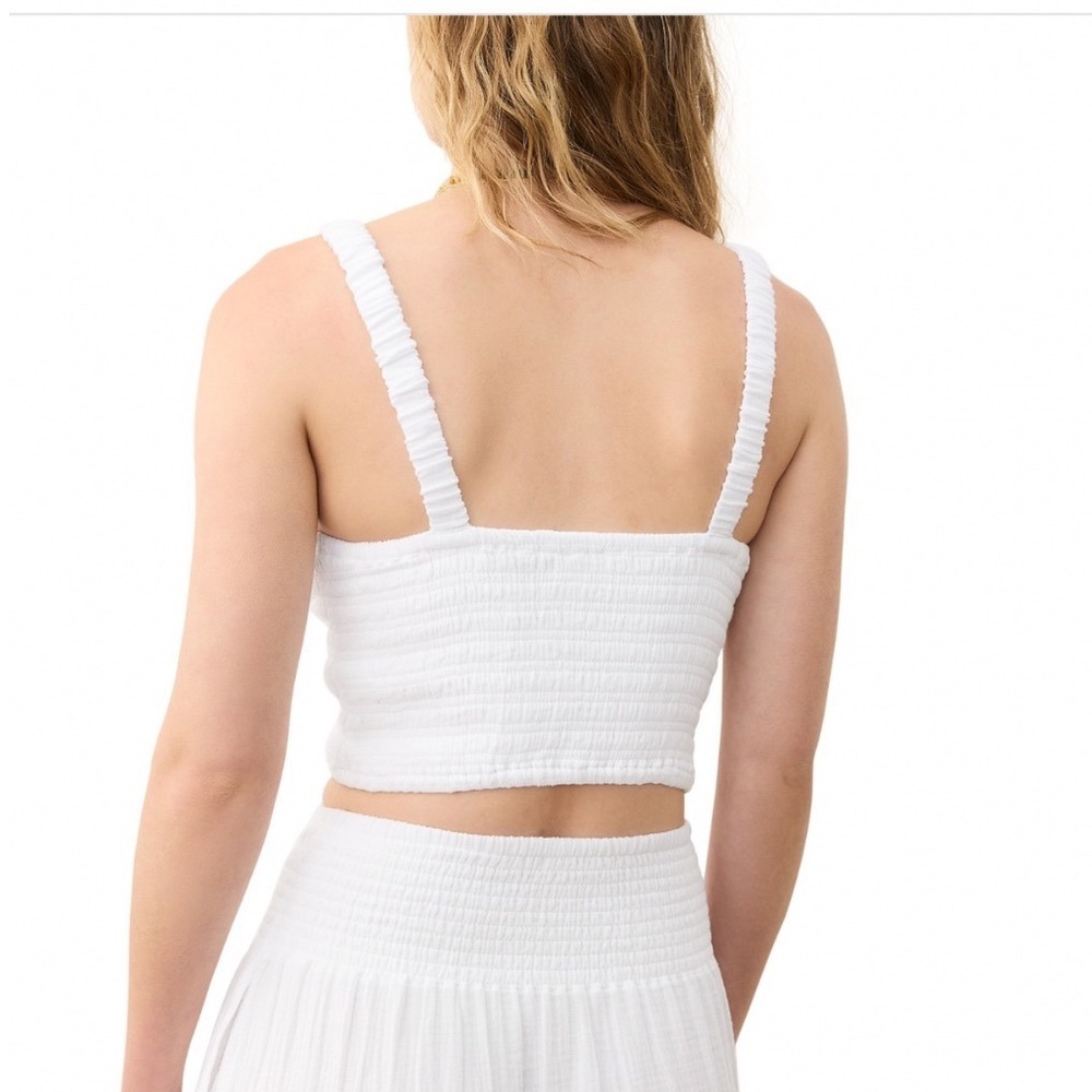 Marine Layer Lila Smocked Tank Top White Square Neck Cropped Cotton Size Large - Picture 2 of 5